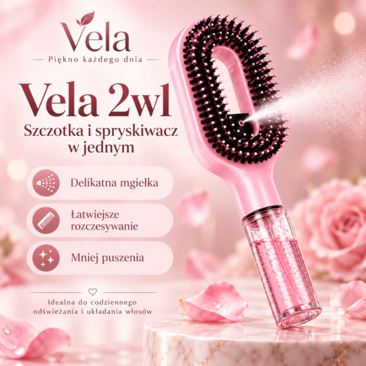 Szczotka do włosów ze spryskiwaczem Vela 2w1